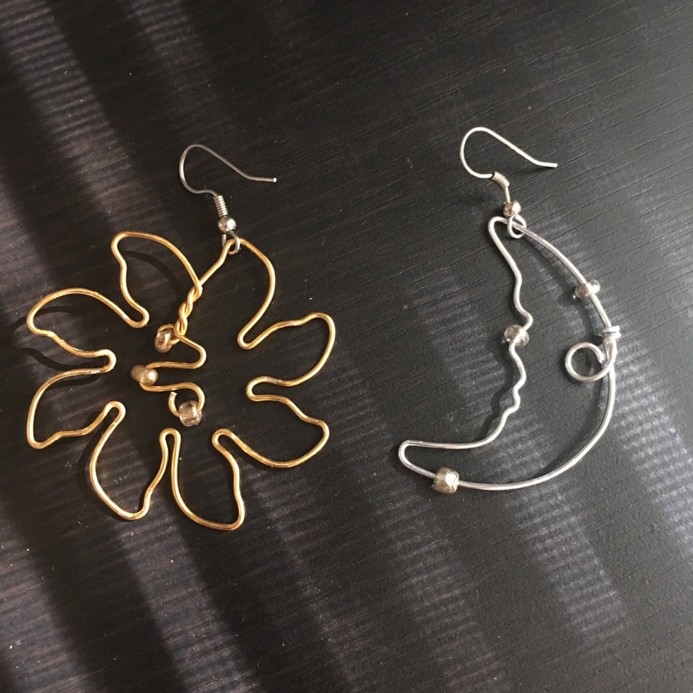 Sun and Moon Wire Earrings Gold Silver